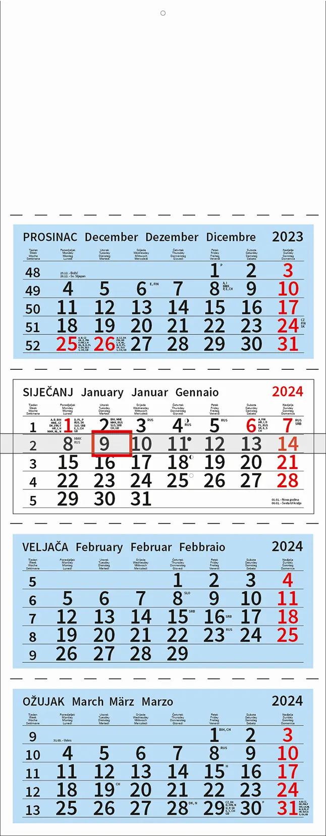 Četverodijelni kalendar 2024