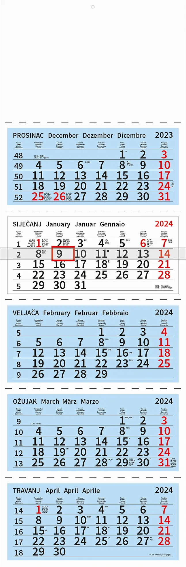 Peterodijelni kalendar 2024