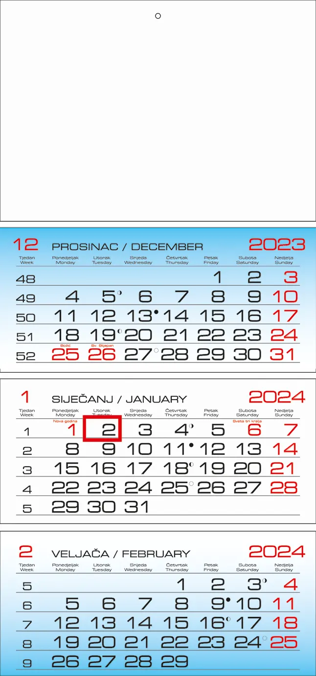 savijani trodijelni kalendar 2024