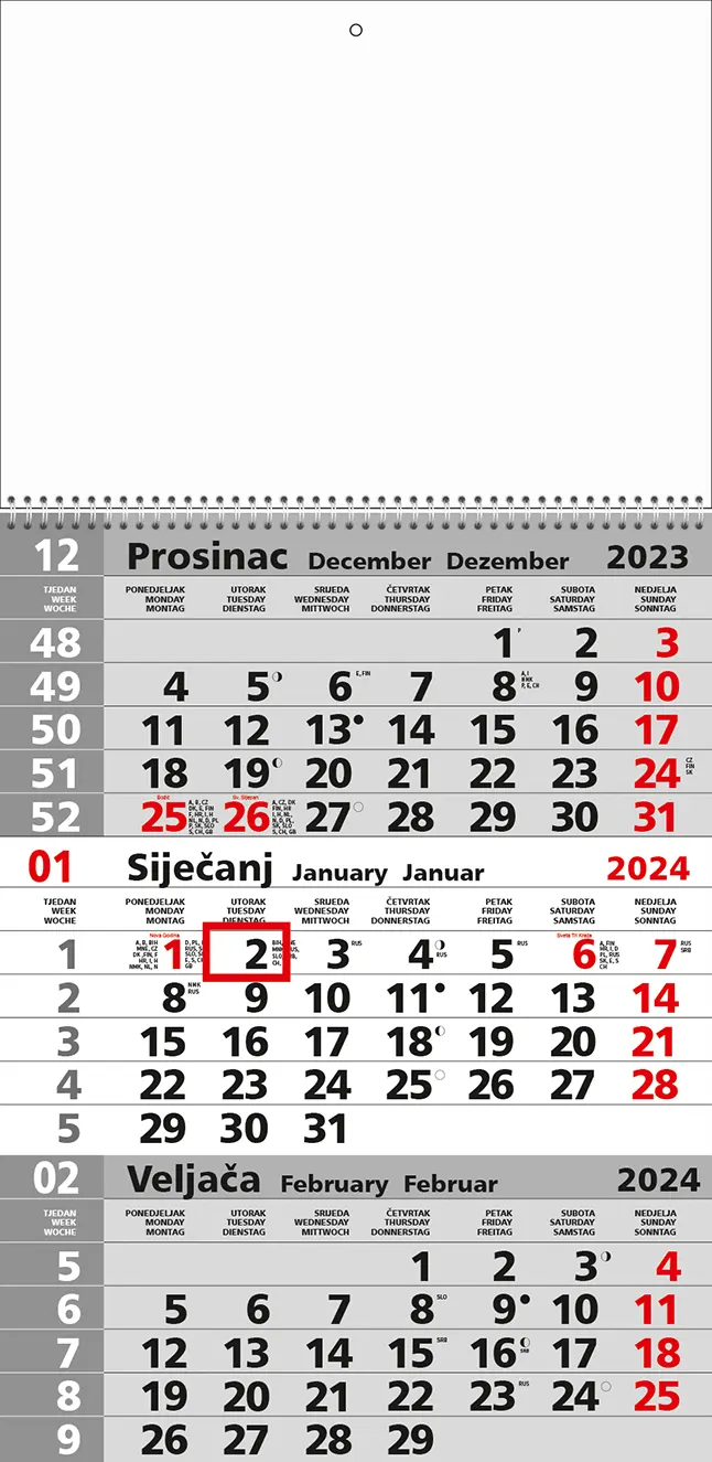 sivi trodijelni kalendar 2024