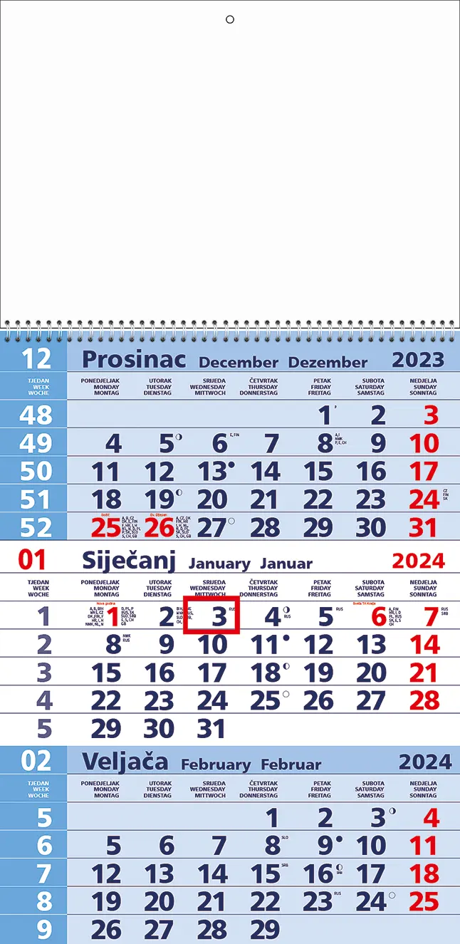 plavi trodijelni kalendar 2024